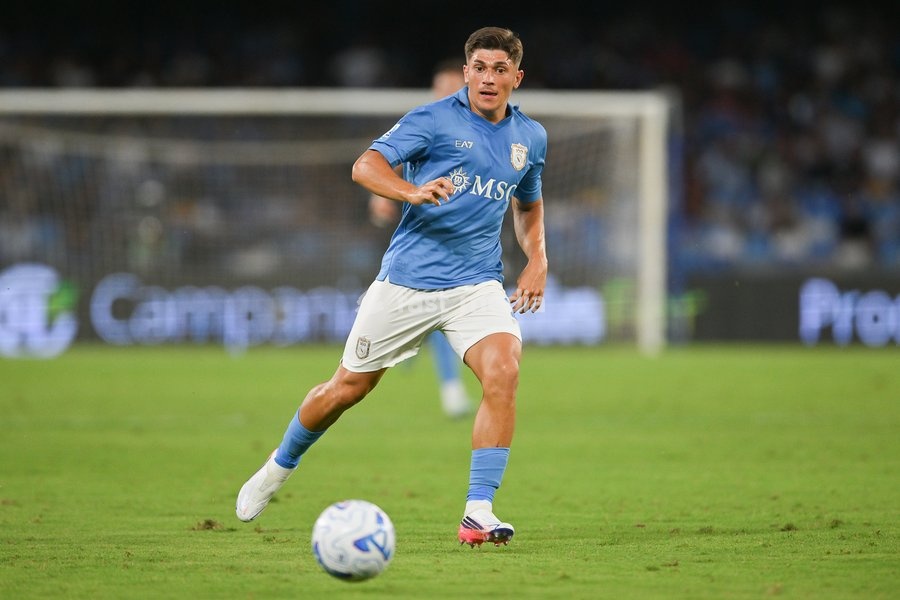 Costantino Favasuli of Napoli seen in action during the match of Serie A Enilive Football Match between Napoli vs Bologna at the Maradona Stadium on 13 September 2026 in Napoli, Bologna. Napoli-Bologna 1-1