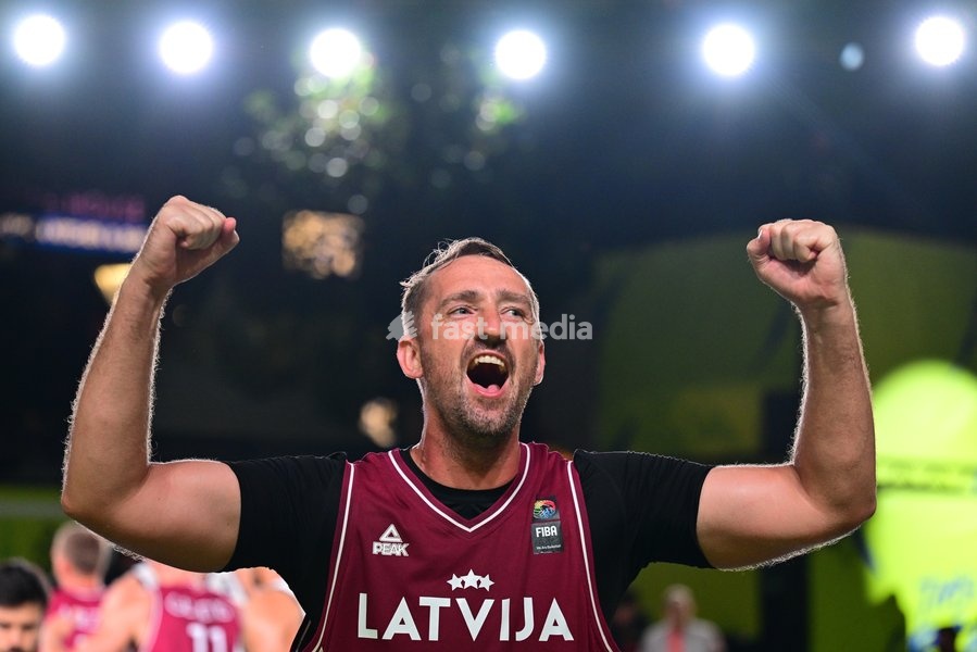 Rihards Kuksiks pictured during the final game of the 3x3 basketball between Netherlands and Latvia at the men's FIBA 3x3 Europe Cup, on Sunday 13 September 2026 in Antwerp