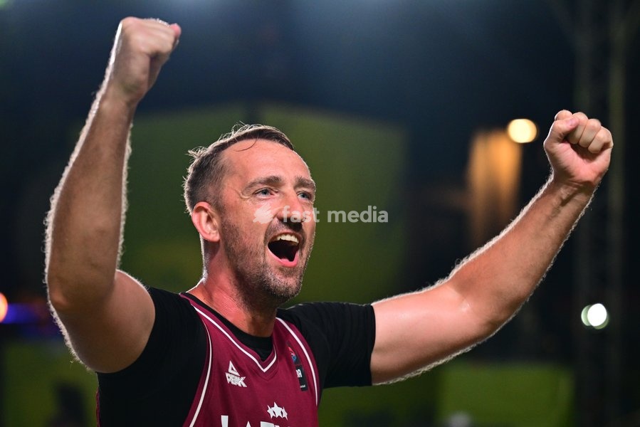 Rihards Kuksiks pictured during the final game of the 3x3 basketball between Netherlands and Latvia at the men's FIBA 3x3 Europe Cup, on Sunday 13 September 2026 in Antwerp