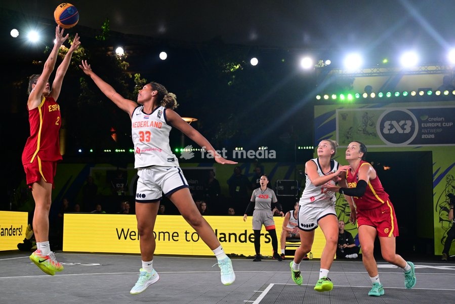 Janis Boonstra pictured during a final game of 3x3 basketball between Netherlands and Spain, the final of the women's FIBA 3x3 Europe Cup, on Sunday 13 September 2026 in Antwerp