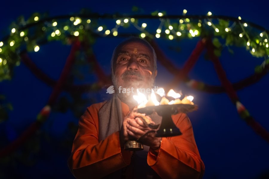 First Ganga Aarti on the Thames at the Old Royal Naval College, London, UK
