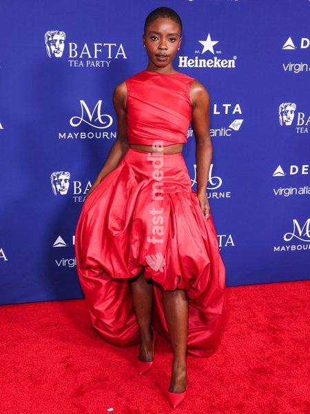 BEVERLY HILLS, LOS ANGELES, CALIFORNIA, USA - SEPTEMBER 13: Joy Sunday wearing MSOLagos, styled by Darryl Glover arrives at the 2026 BAFTA (British Academy of Film and Television Arts) TV Tea Party presented by Delta Air Lines and Virgin Atlantic and sponsored by Maison Perrier held at The…