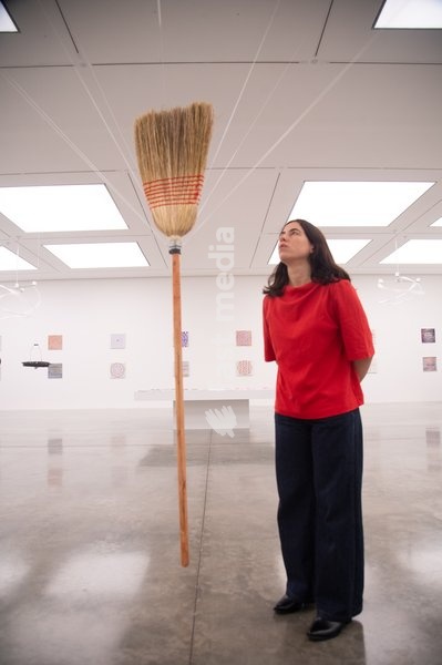 Staff members view 'The Weight Of The Sun' (2003) by Gabriel Orozco at a photocall for artist Gabriel Orozco's solo exhibition 'Chronotopic' at White Cube Bermondsey, London, England, UK on Monday 14 September, 2026