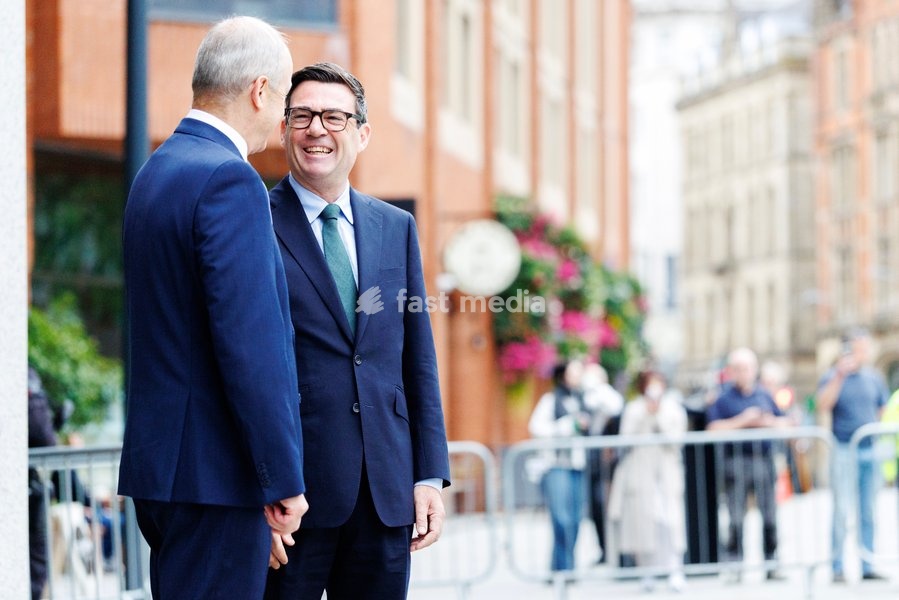 18/09/2026. Manchester, United Kingdom. Prime Minister Andy Burnham hosts Taoiseach Micheál Martin at Number 10 North