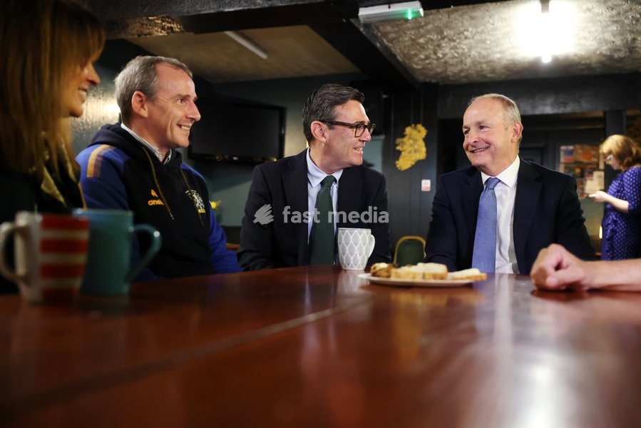 18/09/2026. Ashton-in-Makerfield, United Kingdom. Prime Minister Andy Burnham and Taoiseach Micheál Martin celebrate the 90th birthday of club patron Patrick McNally at the Brian Boru Irish Club