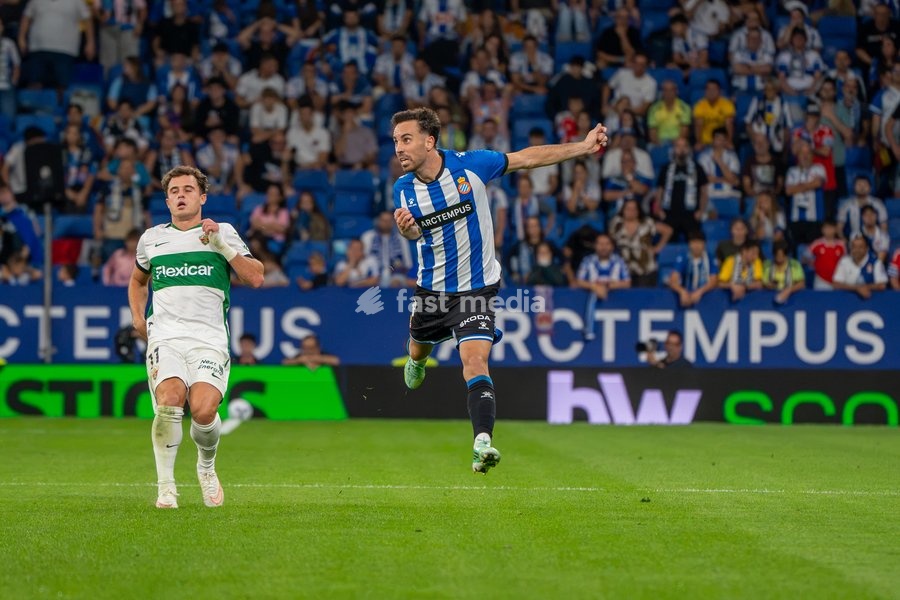 Edu Expósito of RCD Espanyol during the LaLiga EA Sports matchday 7 fixture between RCD Espanyol and Elche CF at Stage Front Stadium on September 18, 2026, in Cornellà de Llobregat, Spain
