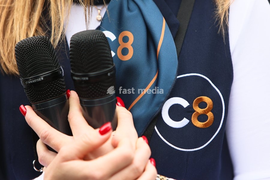 A woman holds two microphones during a news conference at the Carpathian 8 Summit in Ivano-Frankivsk region, Ukraine, September 18, 2026. On this day, President of Ukraine Volodymyr Zelenskyy announced the launch of a new format - the Carpathian Eight (C8) - comprising Austria, the Czech Republic,…