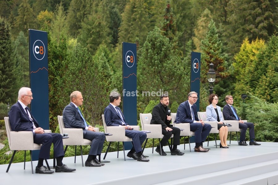 First Vice-President of the Senate of the Czech Republic Jiri Drahos, Prime Minister of Poland Donald Tusk, President of Romania Nicusor Dan, President of Ukraine Volodymyr Zelenskyy, President of Serbia Aleksandar Vucic, President of the Federal Council of Austria Christine Schwarz-Fuchs, and…