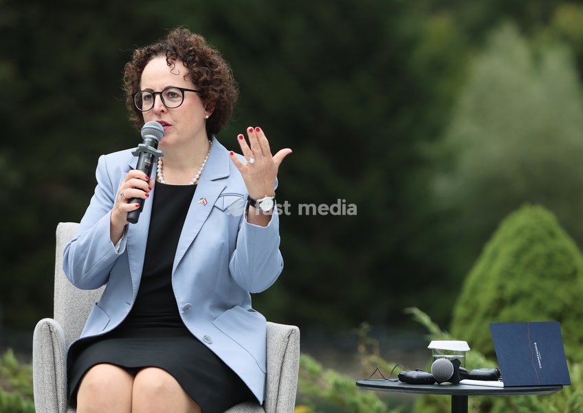 President of the Federal Council of Austria Christine Schwarz-Fuchs attends a news conference during the Carpathian 8 Summit in Ivano-Frankivsk region, Ukraine, September 18, 2026. On this day, President of Ukraine Volodymyr Zelenskyy announced the launch of a new format - the Carpathian Eight (C8)…