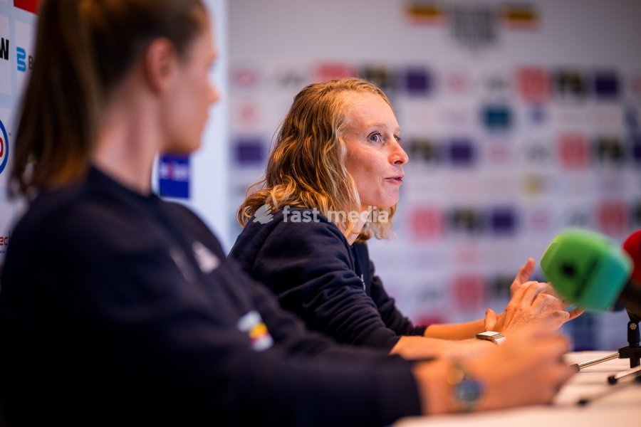 Belgian Lotte Claes talks to the press during a press conference before the cycling World Championship, in Montreal, Canada, Friday 18 September 2026. The UCI road world championships are taking place from 20 to 27 September, in Montreal, Canada