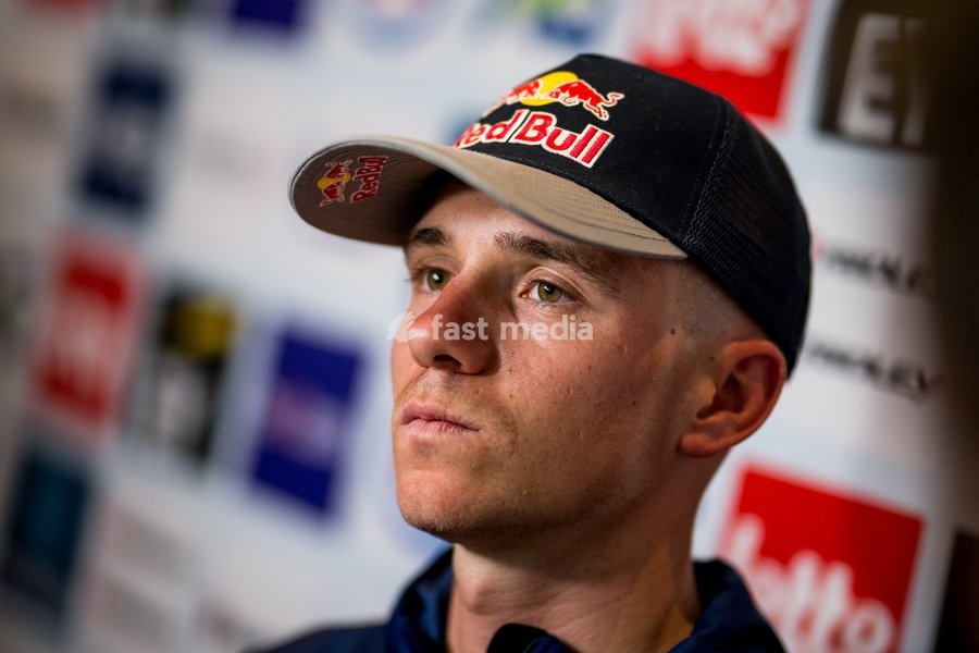 Belgian Remco Evenepoel talks to the press during a press conference before the cycling World Championship, in Montreal, Canada, Friday 18 September 2026. The UCI road world championships are taking place from 20 to 27 September, in Montreal, Canada