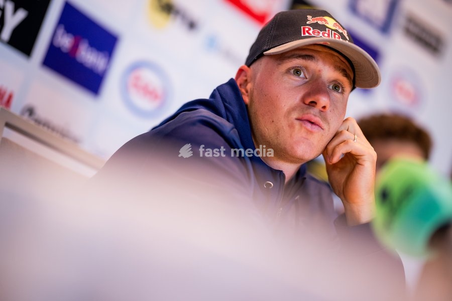 Belgian Remco Evenepoel talks to the press during a press conference before the cycling World Championship, in Montreal, Canada, Friday 18 September 2026. The UCI road world championships are taking place from 20 to 27 September, in Montreal, Canada