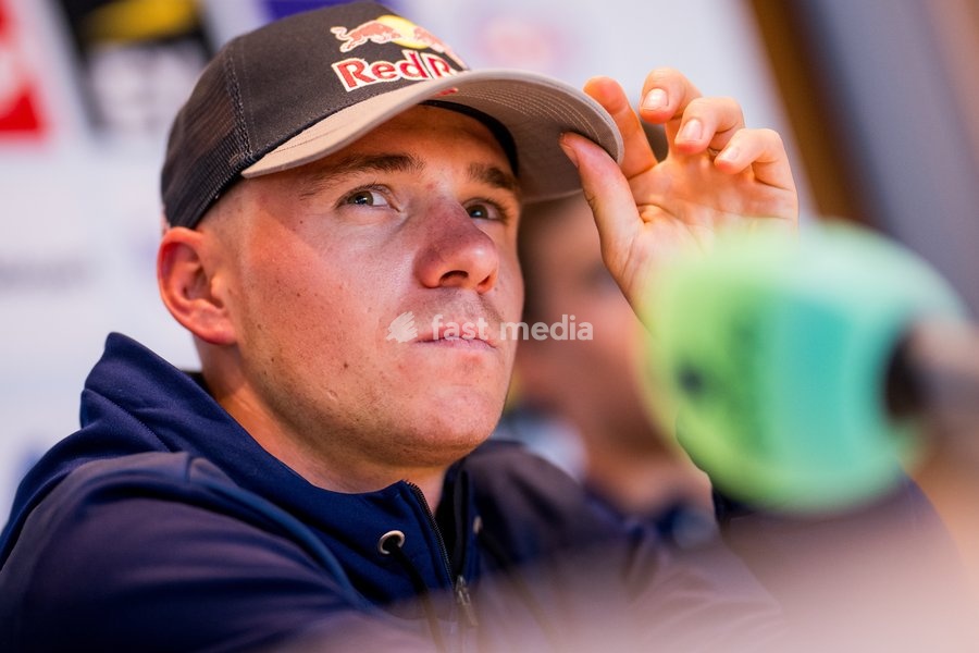 Belgian Remco Evenepoel talks to the press during a press conference before the cycling World Championship, in Montreal, Canada, Friday 18 September 2026. The UCI road world championships are taking place from 20 to 27 September, in Montreal, Canada