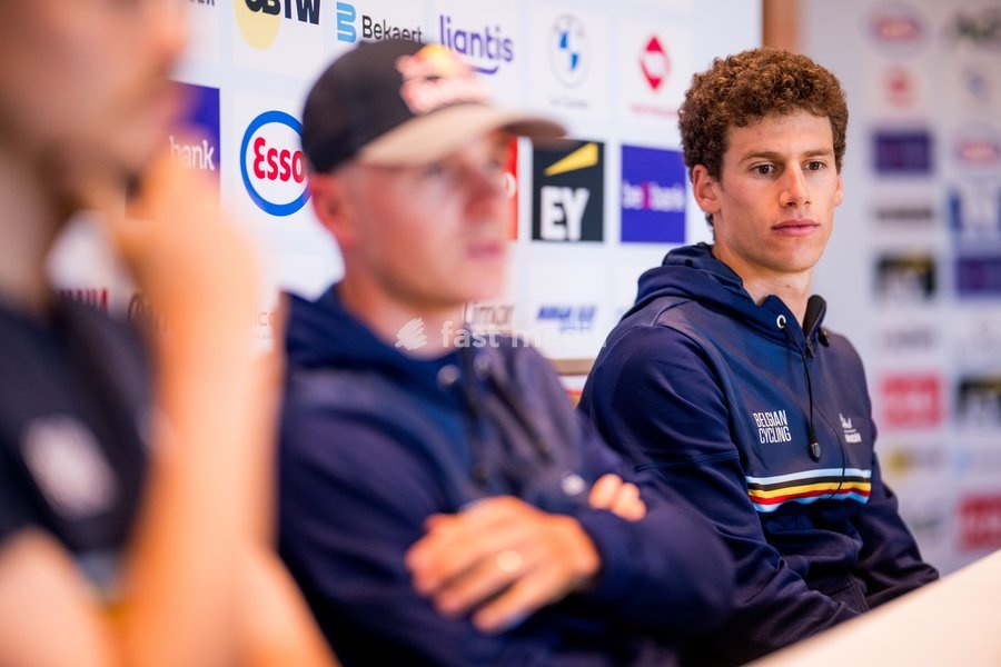 Belgian Alec Segaert talks to the press during a press conference before the cycling World Championship, in Montreal, Canada, Friday 18 September 2026. The UCI road world championships are taking place from 20 to 27 September, in Montreal, Canada