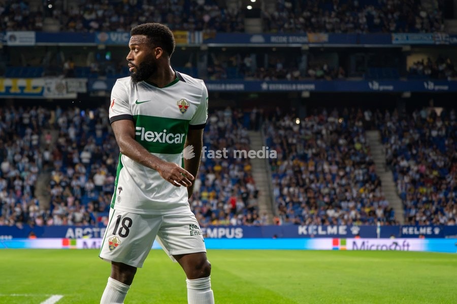 Lemar of Elche CF during the LaLiga EA Sports matchday 7 fixture between RCD Espanyol and Elche CF at Stage Front Stadium on September 18, 2026, in Cornellà de Llobregat, Spain