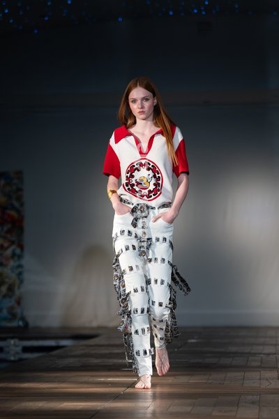 A model walks the runway at the Ginny Litscher Catwalk Show 2026 at The Haymarket Hotel on September 18, 2026 in London, England