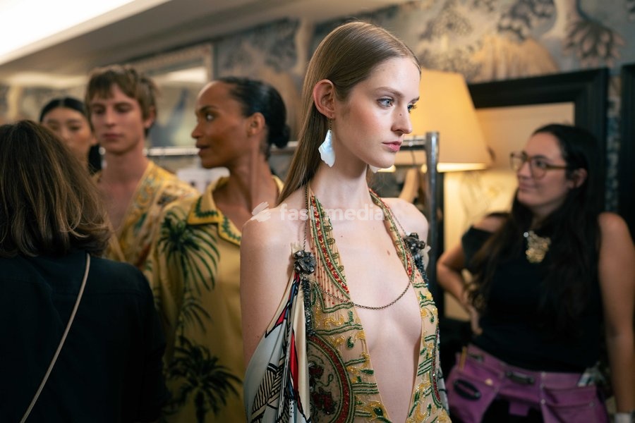 A model walks the runway at the Ginny Litscher Catwalk Show 2026 at The Haymarket Hotel on September 18, 2026 in London, England