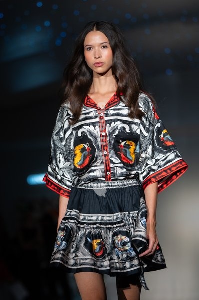 A model walks the runway at the Ginny Litscher Catwalk Show 2026 at The Haymarket Hotel on September 18, 2026 in London, England