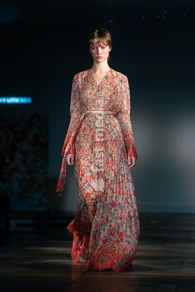 A model walks the runway at the Ginny Litscher Catwalk Show 2026 at The Haymarket Hotel on September 18, 2026 in London, England