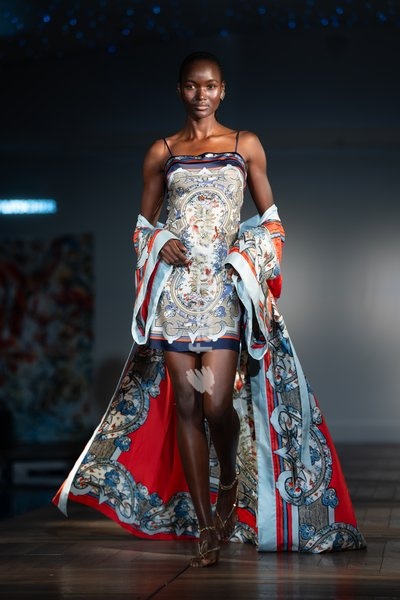 A model walks the runway at the Ginny Litscher Catwalk Show 2026 at The Haymarket Hotel on September 18, 2026 in London, England