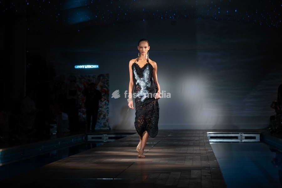A model walks the runway at the Ginny Litscher Catwalk Show 2026 at The Haymarket Hotel on September 18, 2026 in London, England
