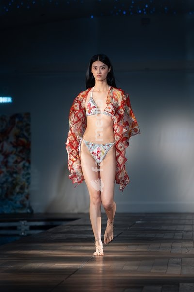 A model walks the runway at the Ginny Litscher Catwalk Show 2026 at The Haymarket Hotel on September 18, 2026 in London, England