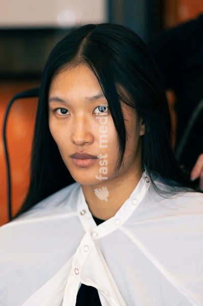 A model backstage at the Ginny Litscher Catwalk Show 2026 at The Haymarket Hotel on September 18, 2026 in London, England