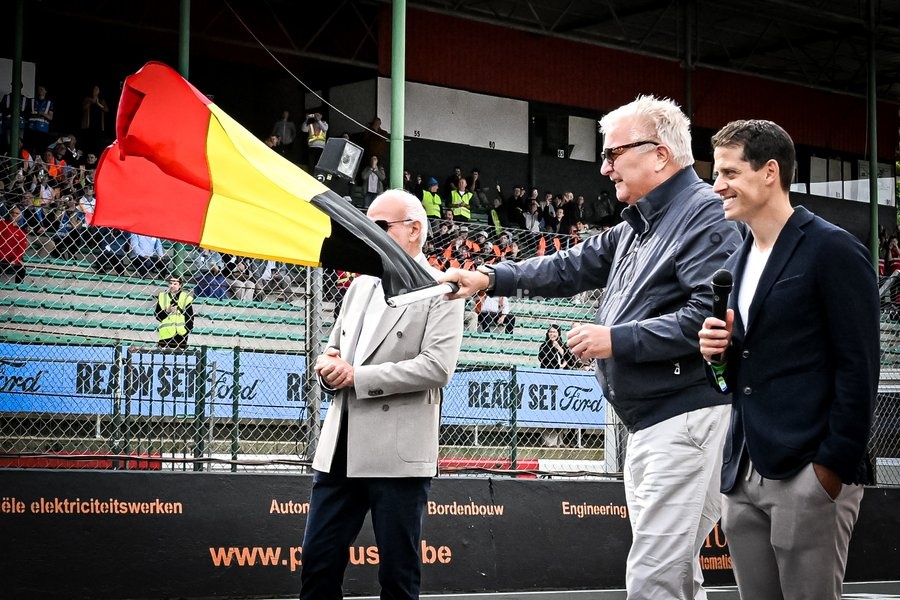 Organisor Ismael Ben-Al-Lal and Organisor Frans-Joseph Joosten and Prince Laurent of Belgium pictured at the iLumen European Solar Challenge (iESC), the largest solar race in Europe, Saturday 19 September 2026, at the Circuit Zolder, in Heusden-Zolder. Some 20 university teams that have designed…