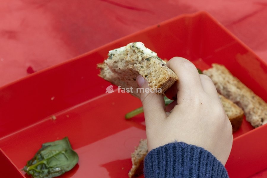 A child with a munchbox pictured during a symbolic initiative by the Queen Paola Foundation to create the longest lunch table, an attempt to break the Belgian record for the longest lunch table, on Saturday 19 September 2026 at the Botanic Garden, in Meise