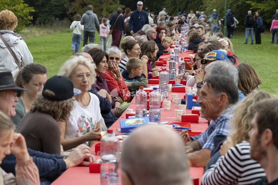 This image shows a symbolic initiative by the Queen Paola Foundation to create the longest lunch table, an attempt to break the Belgian record for the longest lunch table, on Saturday 19 September 2026 at the Botanic Garden, in Meise