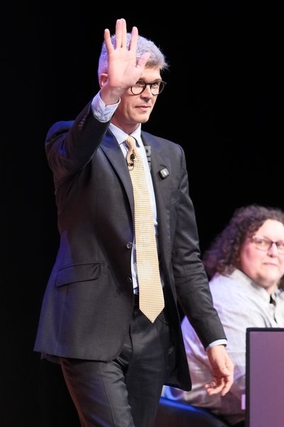 Al Pinkerton, Europe Spokeperson walks on stage at the Liberal Democrat Autumn Conference 2026 on Saturday 19 September 2026 at Brighton Centre, Brighton