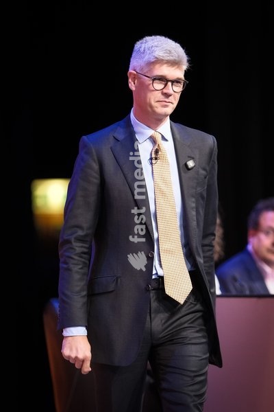 Al Pinkerton, Europe Spokeperson walks on stage at the Liberal Democrat Autumn Conference 2026 on Saturday 19 September 2026 at Brighton Centre, Brighton