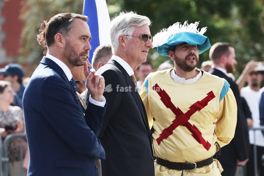 Vice-prime minister and Minister of Foreign Affairs Maxime Prevot and King Philippe - Filip of Belgium pictured during the 'Fêtes de Wallonie' (Wallonia feasts) celebrations, on Saturday 19 September 2026 in Namur