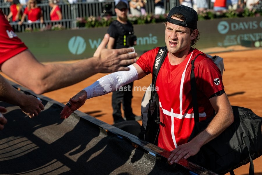 Belgian Zizou Bergs looks dejected after losing a tennis match between Austrian Rodionov and Belgian Bergs, the fourth rubber in the tie between Austria and Belgium, qualifiers for the Davis Cup tournament, on Saturday 19 September 2026 in Vienna, Austria