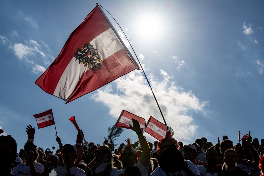 Supporters and fans of Team Austria celebrates after winning a tennis match between Austrian Rodionov and Belgian Bergs, the fourth rubber in the tie between Austria and Belgium, qualifiers for the Davis Cup tournament, on Saturday 19 September 2026 in Vienna, Austria