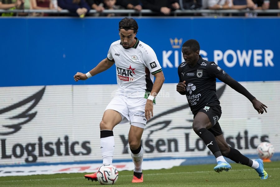 OHL's Noe Dussenne and RAAL's Mustapha Isah pictured during a soccer match between Oud-Heverlee Leuven and RAAL La Louviere, Saturday 19 September 2026 in Leuven, on day 7 of the 2026-2027 'Jupiler Pro League' first division of the Belgian championship