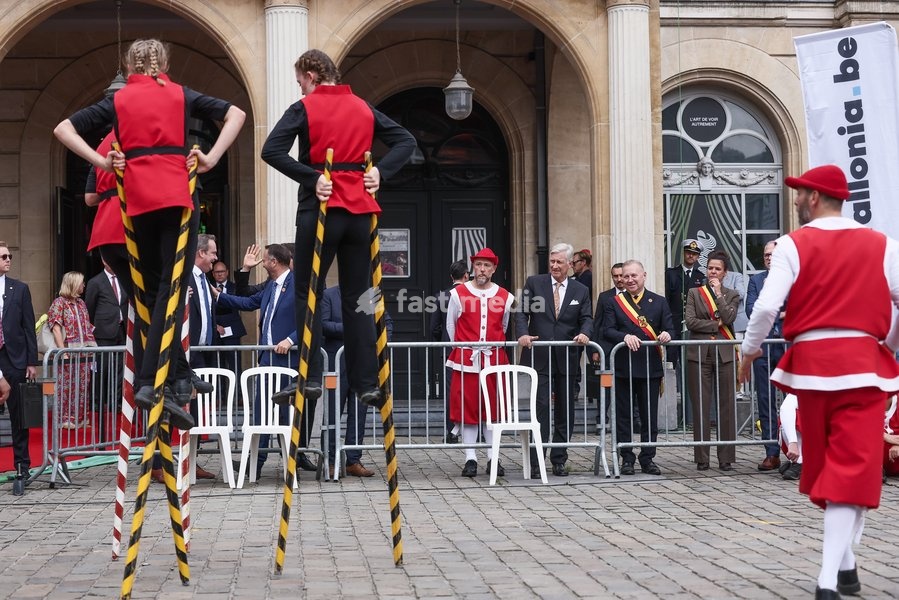 King Philippe - Filip of Belgium and Namur province governor Denis Mathen pictured during the 'Fêtes de Wallonie' (Wallonia feasts) celebrations, on Saturday 19 September 2026 in Namur