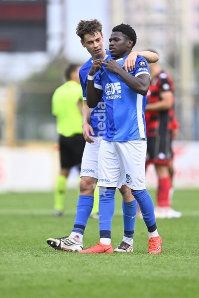 Jong Genk's August De Wannemacker and Jong Genk's Djoully Nzoko look dejected after losing look dejected after a soccer match between Jong Genk (U21) and RFC Seraing, Saturday 19 September 2026 in Genk, on day 6 of the 2026-2027 'Challenger Pro League' 1B second division of the Belgian championship