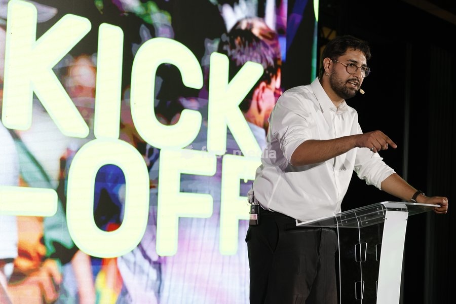 Groen chairman Aimen Horch delivers a speech at the Kick-Off event and start of the new political year of Flemish ecologist party Groen, on Saturday 19 September 2026 in Mechelen