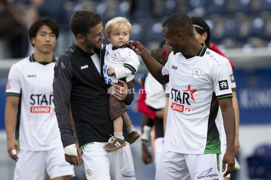 OHL's Siebe Schrijvers and OHL's William Balikwisha after a soccer match between Oud-Heverlee Leuven and RAAL La Louviere, Saturday 19 September 2026 in Leuven, on day 7 of the 2026-2027 'Jupiler Pro League' first division of the Belgian championship
