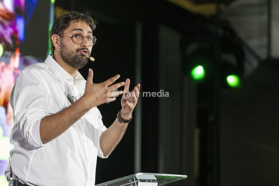 Groen chairman Aimen Horch delivers a speech at the Kick-Off event and start of the new political year of Flemish ecologist party Groen, on Saturday 19 September 2026 in Mechelen