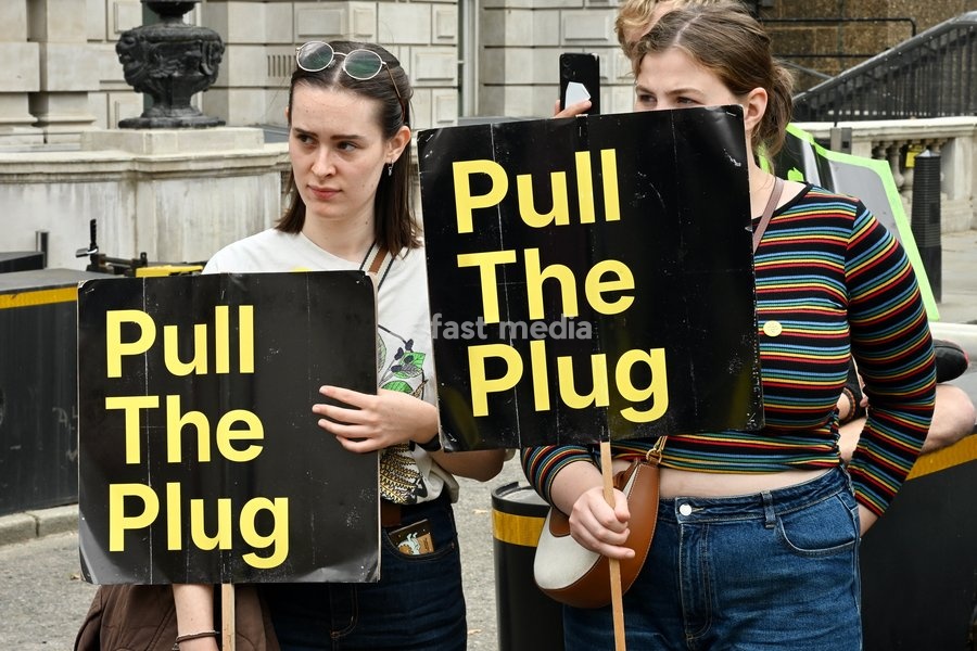 London, UK. Emergency AI Protest : Organized by activists targeting Big Tech and government policies. Outside the Dept for Business, Innovation, Science & Trade ( Old Admiralty Building)