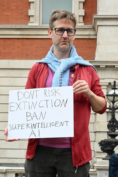 London, UK. Emergency AI Protest : Organized by activists targeting Big Tech and government policies. Outside the Dept for Business, Innovation, Science & Trade ( Old Admiralty Building)
