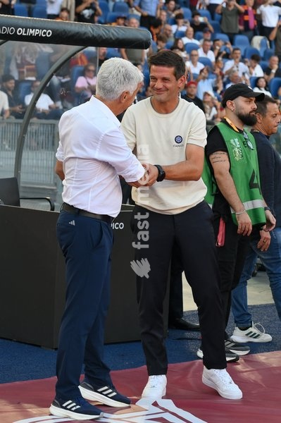 Gian Piero Gasperini head coach of Roma (L), Cristian Chivu head coach of Inter (R) during the match of Serie A Enilive Football Match between Roma vs Inter at the Olimpico Stadium on 19 September 2026 in Rome, Lazio, Italy. Roma vs Inter 2-2