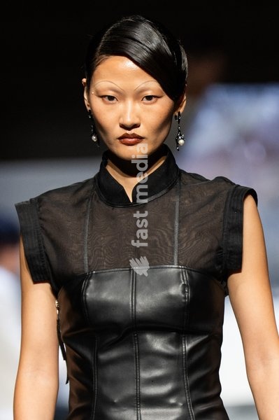 LONDON, ENGLAND - SEPTEMBER 19: A model walks the runway at the Hu Bing Selects: Urban Grace show during London Fashion Week 2026 on September 19, 2026 in London, England