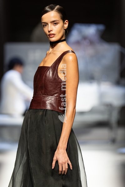 LONDON, ENGLAND - SEPTEMBER 19: A model walks the runway at the Hu Bing Selects: Urban Grace show during London Fashion Week 2026 on September 19, 2026 in London, England