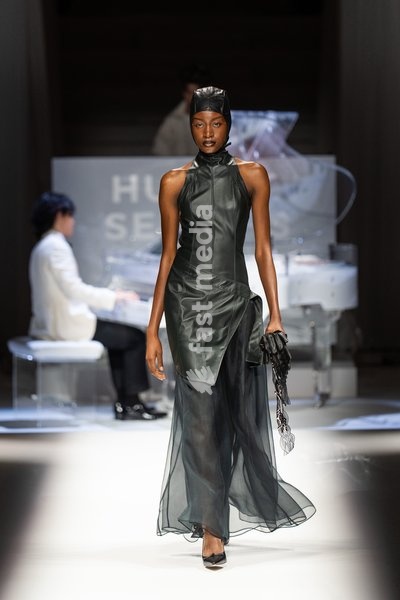 LONDON, ENGLAND - SEPTEMBER 19: A model walks the runway at the Hu Bing Selects: Urban Grace show during London Fashion Week 2026 on September 19, 2026 in London, England
