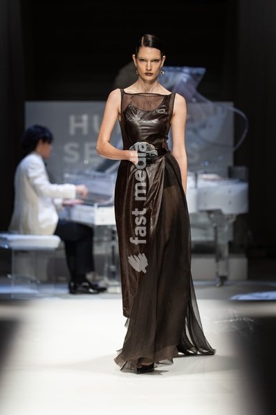 LONDON, ENGLAND - SEPTEMBER 19: A model walks the runway at the Hu Bing Selects: Urban Grace show during London Fashion Week 2026 on September 19, 2026 in London, England