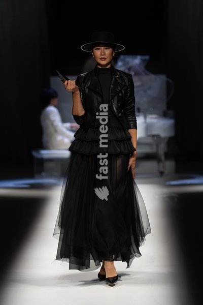 LONDON, ENGLAND - SEPTEMBER 19: A model walks the runway at the Hu Bing Selects: Urban Grace show during London Fashion Week 2026 on September 19, 2026 in London, England