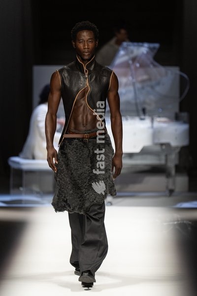 LONDON, ENGLAND - SEPTEMBER 19: A model walks the runway at the Hu Bing Selects: Urban Grace show during London Fashion Week 2026 on September 19, 2026 in London, England
